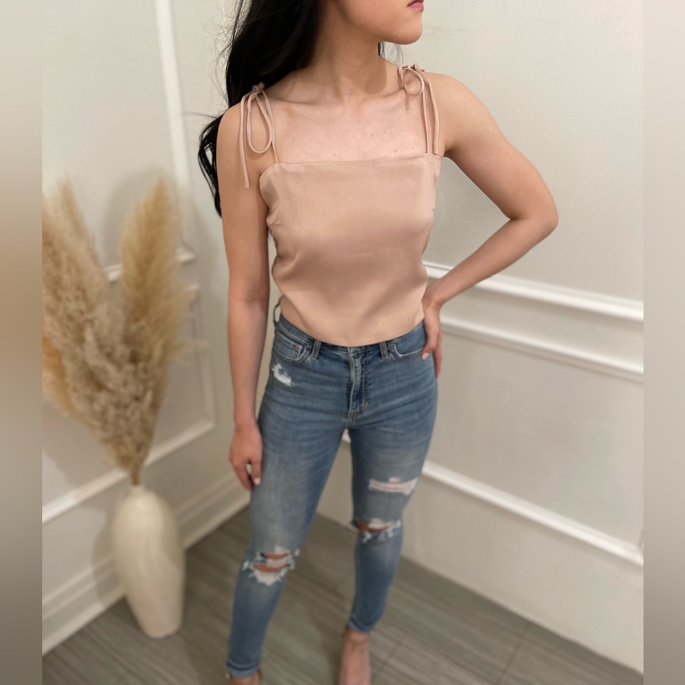 Nude Smocked Back Crop Cami Top Size: Small, Medium and Large